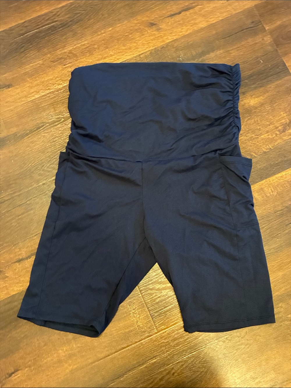 High-Waist Navy Maternity Biker Shorts pockets SZ XL